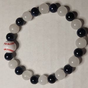 New York/Chicago Major. Acryllic baseball. Navy Goldstone & White Jade stone